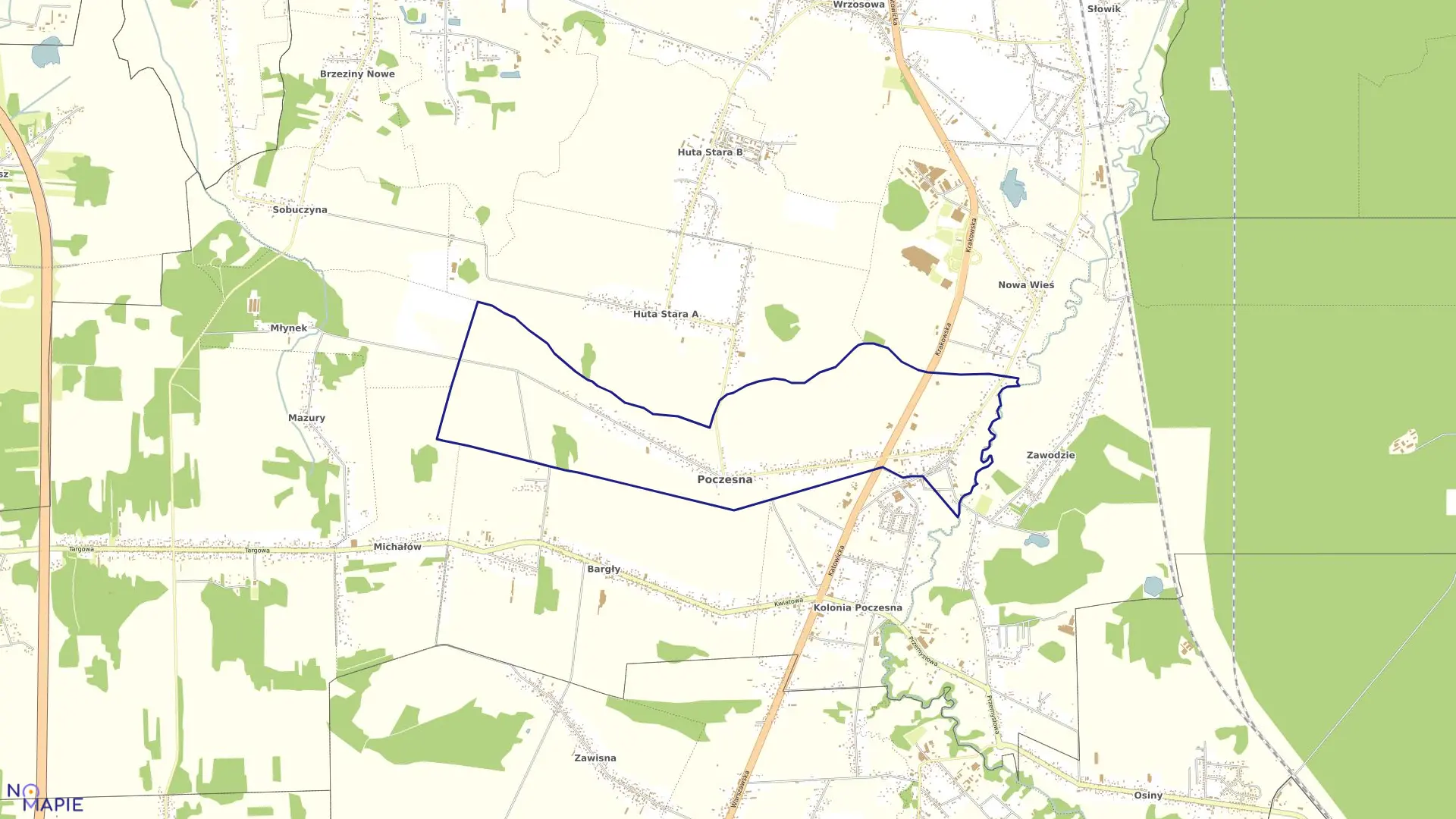 Mapa obrębu Poczesna w gminie Poczesna
