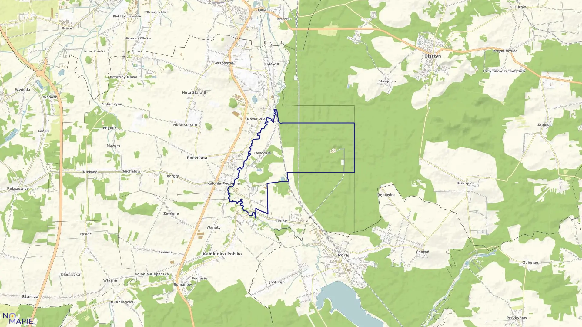 Mapa obrębu Zawodzie w gminie Poczesna